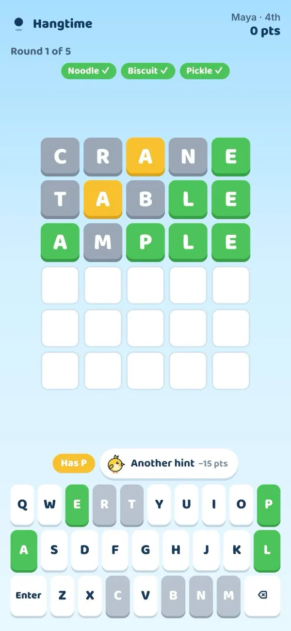 A phone with a Wordle-style grid of colored guesses and an on-screen keyboard