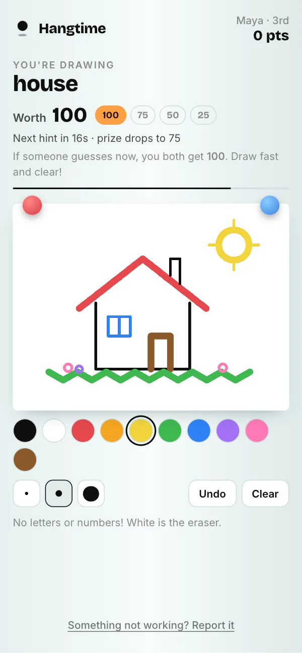 A phone with the drawing canvas and the word to draw