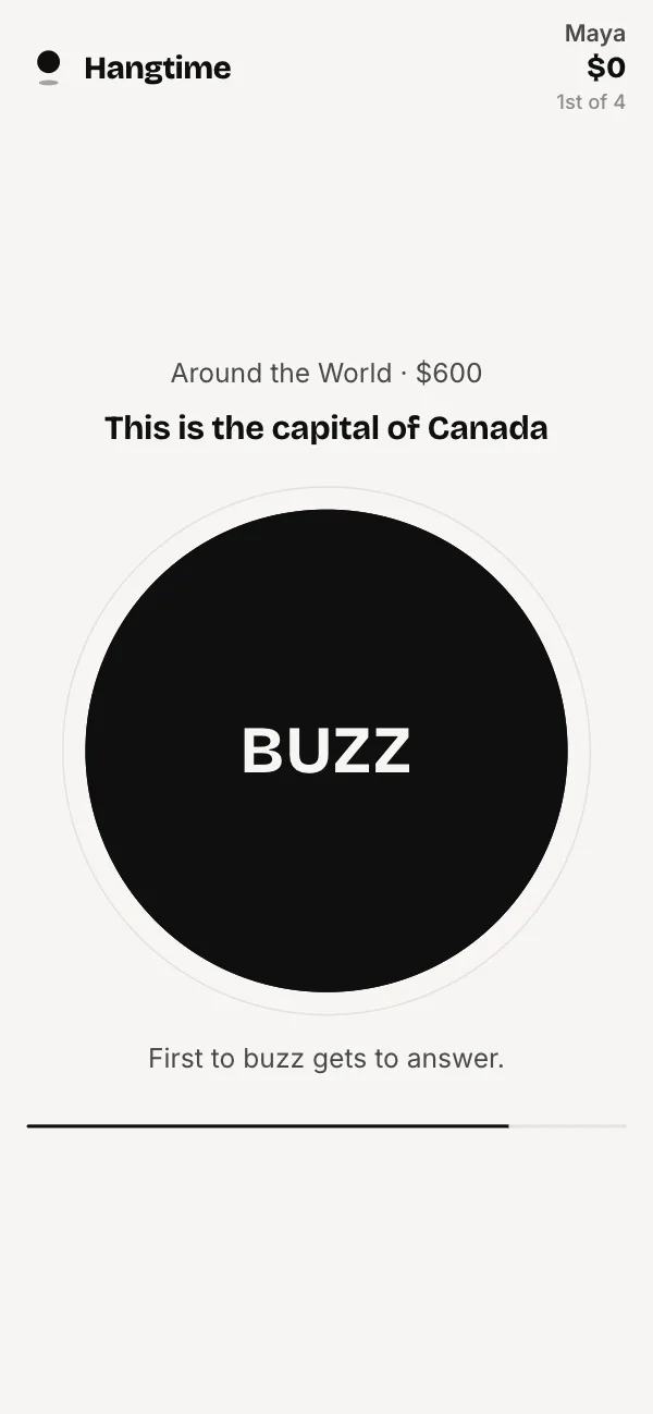 A phone showing a big buzzer button